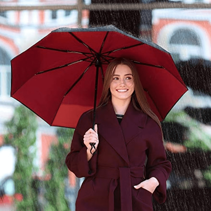 Windproof Travel Umbrella Compact Lightweight Automatic Strong Red Umbrella