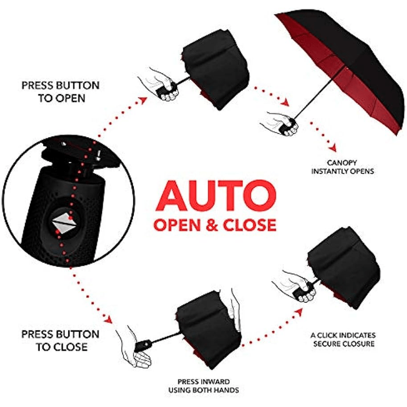Windproof Travel Umbrella Compact Lightweight Automatic Strong Red Umbrella