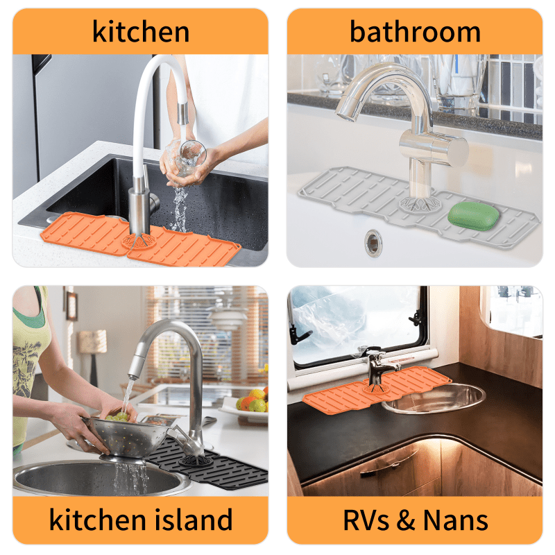 Silicone Dish Drying Mat for Sink Sponge Drain Rack Faucet Splash Catcher