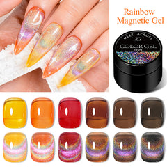 Jelly Amber Cat Eye Gel Nail Polish Rainbow Holographic