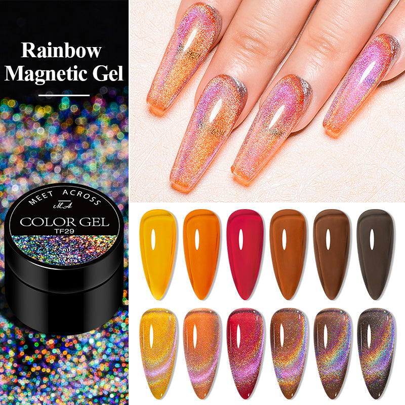 Jelly Amber Cat Eye Gel Nail Polish Rainbow Holographic