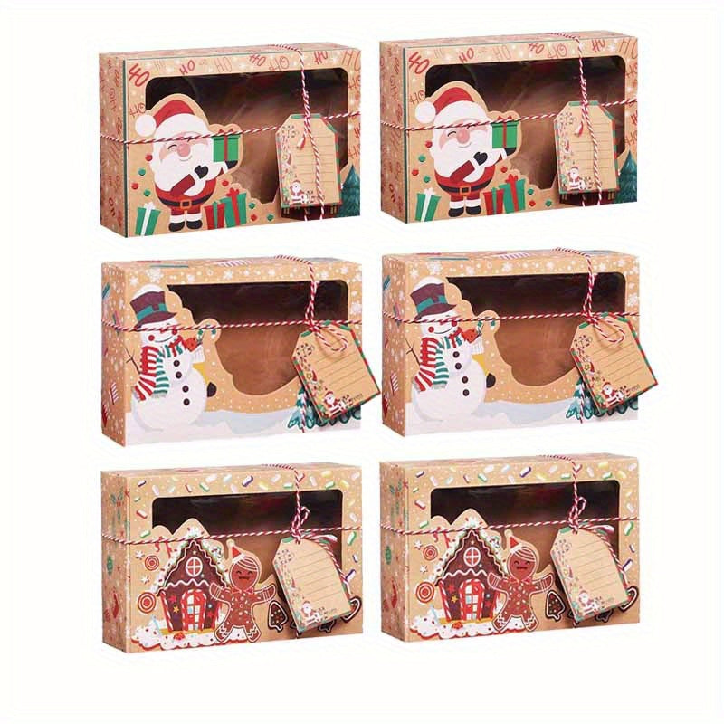 6/9pcs Christmas Cookie Boxes, Treat Boxes for Donuts, Cupcake, Candy Gift