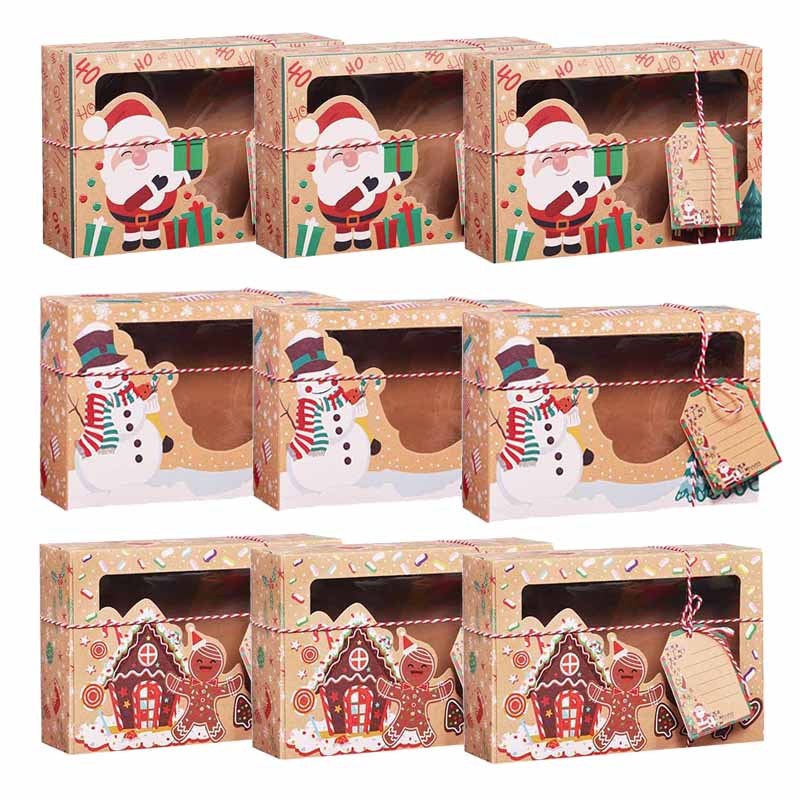 6/9pcs Christmas Cookie Boxes, Treat Boxes for Donuts, Cupcake, Candy Gift