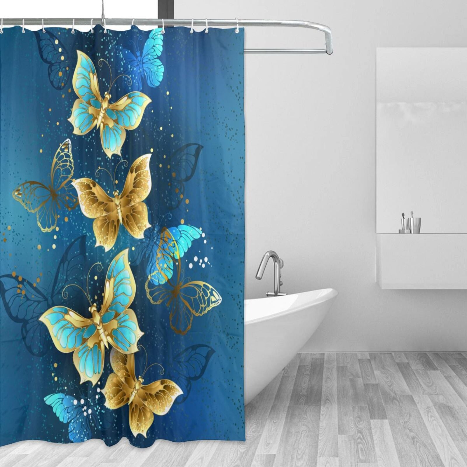 4pcs Golden Butterfly Shower Curtain Set 72 x 72 Inch