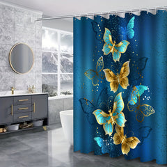 4pcs Golden Butterfly Shower Curtain Set 72 x 72 Inch