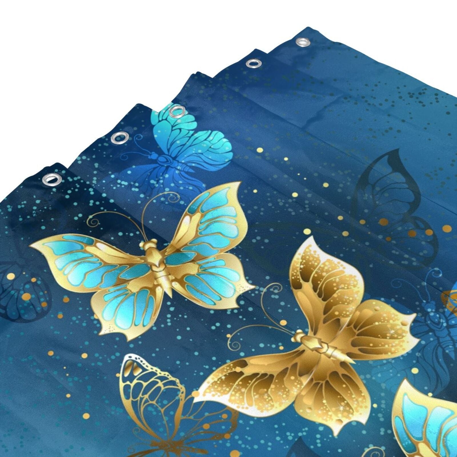 4pcs Golden Butterfly Shower Curtain Set 72 x 72 Inch