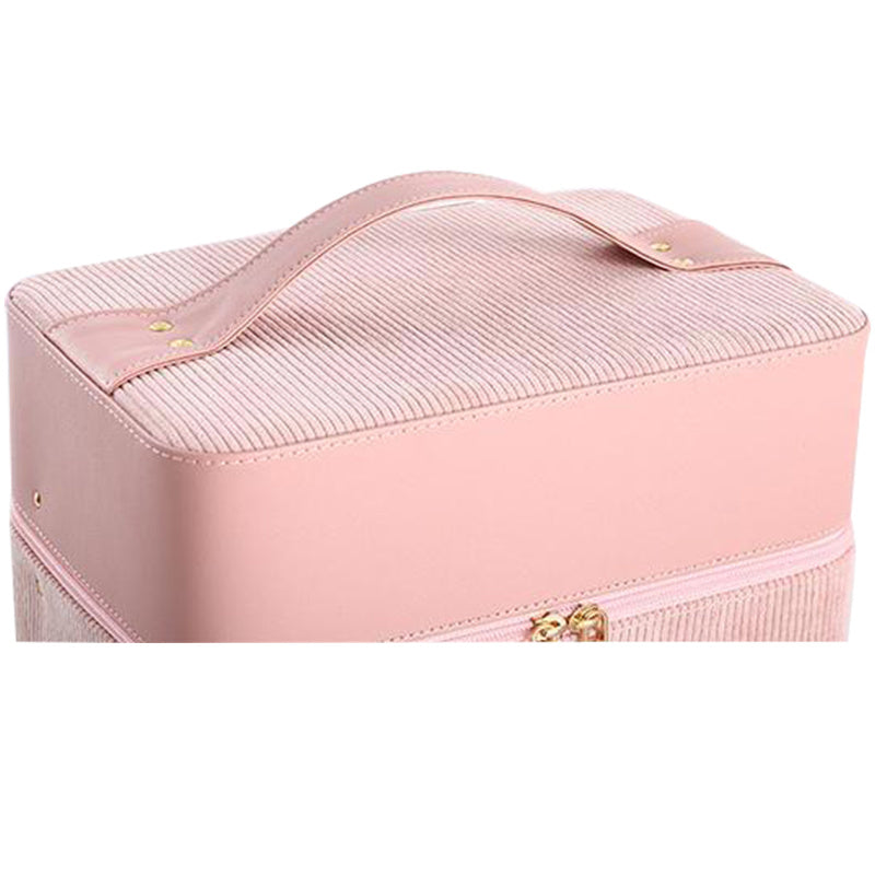 Corduroy Makeup Organizer With Foldable Tray & Handle