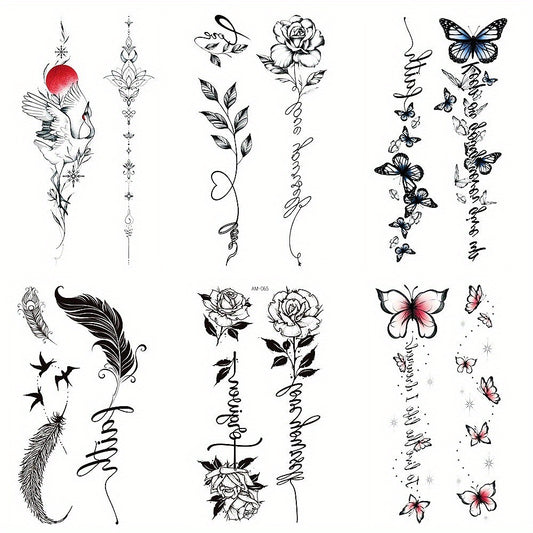 5pcs Flower Butterfly Feather Temporary Tattoo