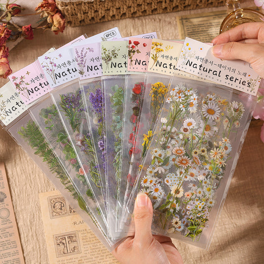 6pcs Flowers Stickers Scrapbook Bullet Journal Self adhesive Stickers