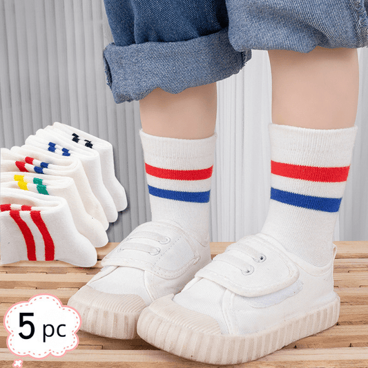 5 Pairs Kids Sports Crew Socks Breathable Comfy Students Children's Socks