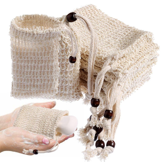 5pcs Sisal Hemp Soap Bag Double Layer Net Bags