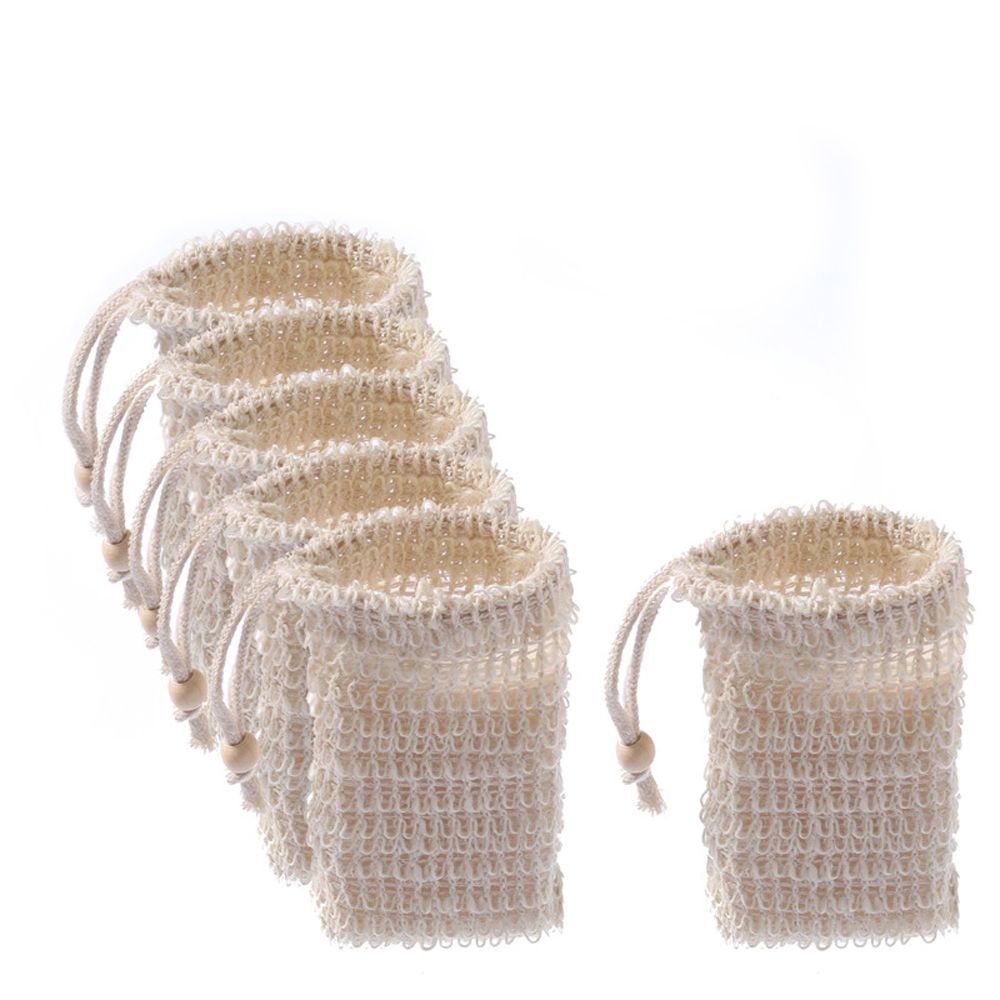 5pcs Sisal Hemp Soap Bag Double Layer Net Bags