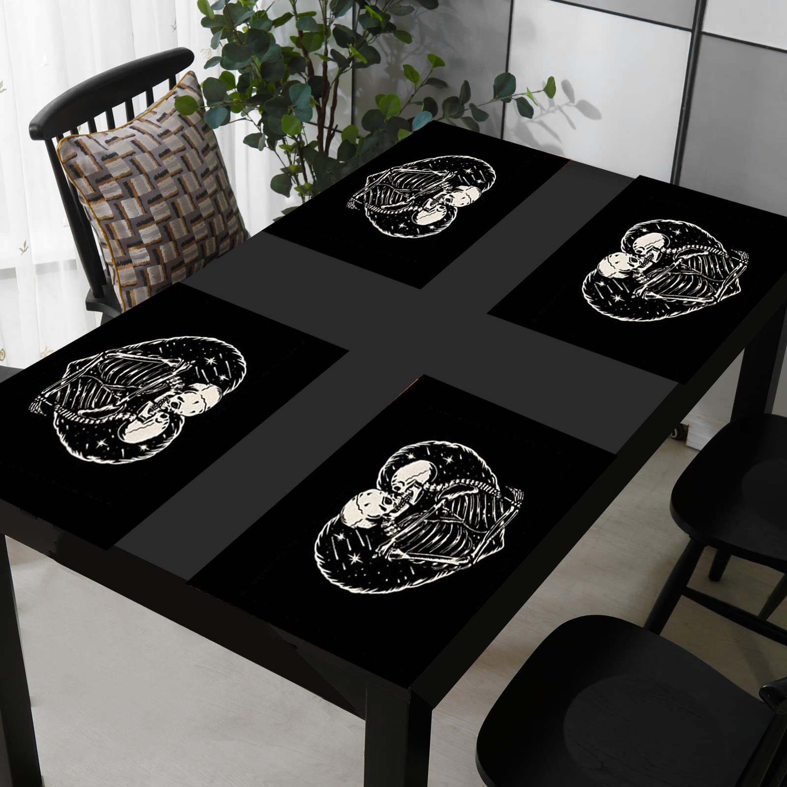 4pcs Sugar Skulls Marigolds Table Mat - Halloween Dining Decor