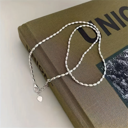 Girl's Metal Rice Grain Necklace & Heart Pendant Clavicle Chain