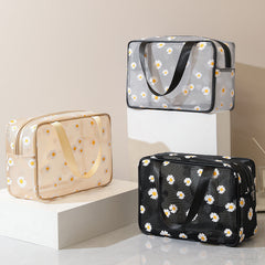 2-Pc Daisy Flower Makeup Bag Set, Transparent Toiletry Organizer Pouch