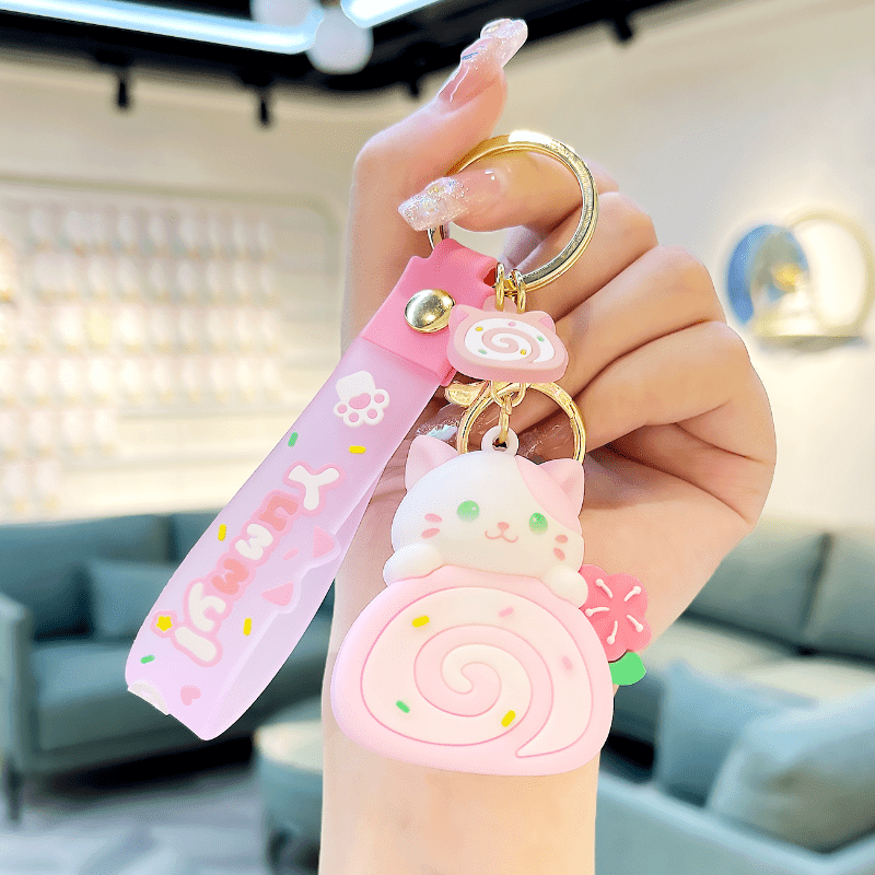 Cat Cat Cake Roll Cartoon Keychain Doll Car Key Chain School Bag Pendant
