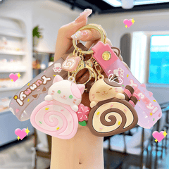 Cat Cat Cake Roll Cartoon Keychain Doll Car Key Chain School Bag Pendant