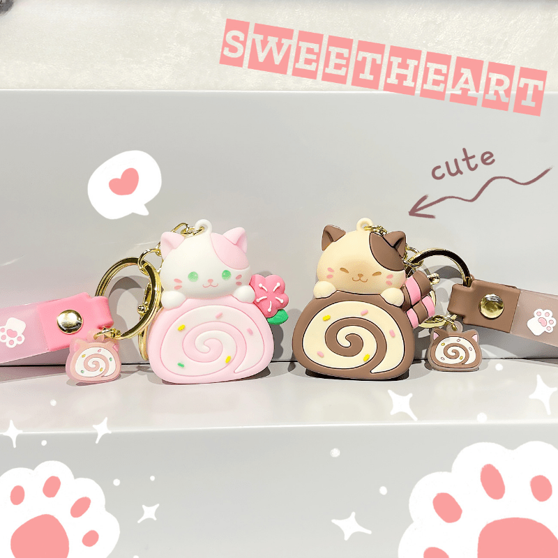 Cat Cat Cake Roll Cartoon Keychain Doll Car Key Chain School Bag Pendant