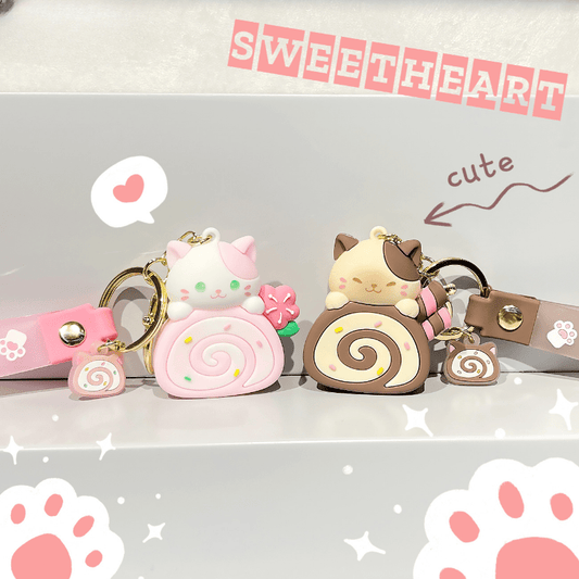 Cat Cat Cake Roll Cartoon Keychain Doll Car Key Chain School Bag Pendant