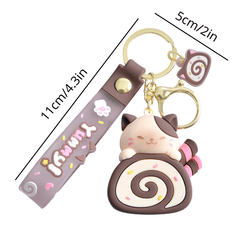 Cat Cat Cake Roll Cartoon Keychain Doll Car Key Chain School Bag Pendant