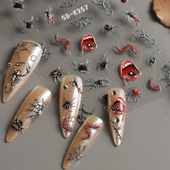 5D Gothic Nail Art Stickers Eye Ball Spider Spider Web Decals