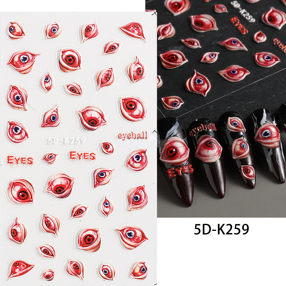 5D Gothic Nail Art Stickers Eye Ball Spider Spider Web Decals