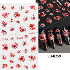 5D Gothic Nail Art Stickers Eye Ball Spider Spider Web Decals
