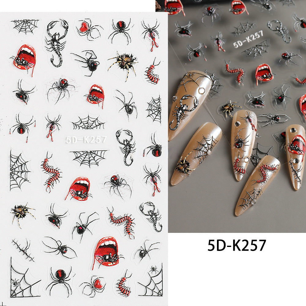 5D Gothic Nail Art Stickers Eye Ball Spider Spider Web Decals