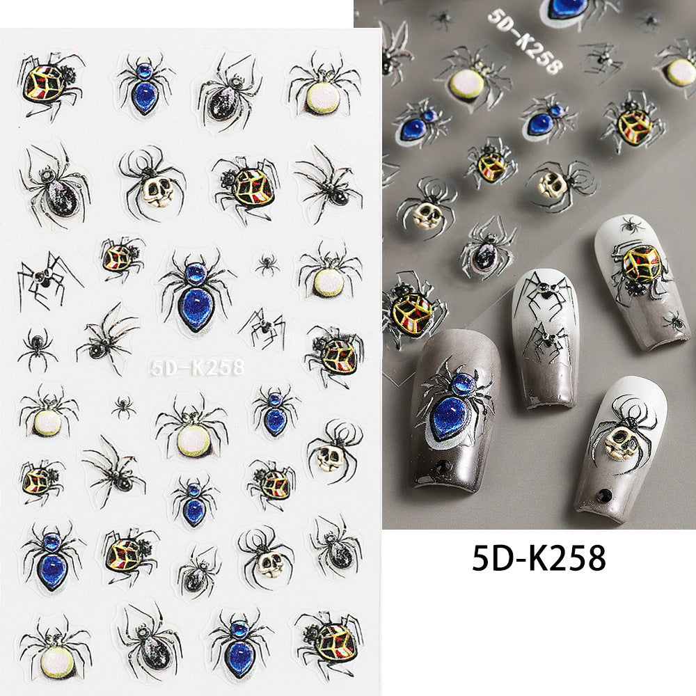 5D Gothic Nail Art Stickers Eye Ball Spider Spider Web Decals