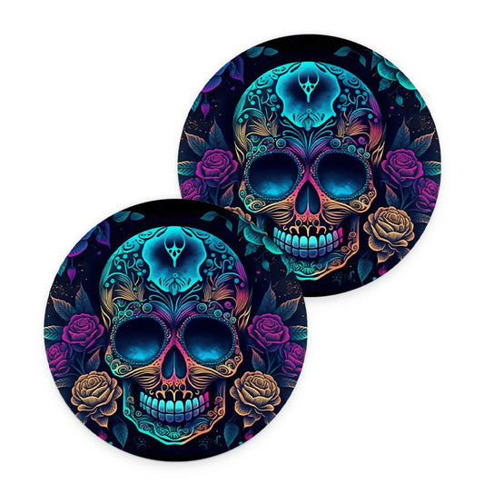 2pcs Skull Head Car Cup Holder Coaster Purple/Coffee Roses