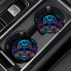 2pcs Skull Head Car Cup Holder Coaster Purple/Coffee Roses