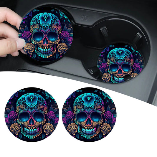 2pcs Skull Head Car Cup Holder Coaster Purple/Coffee Roses