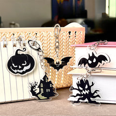 Halloween Pumpkin Bat Keychain Acrylic Key Ring Decoration