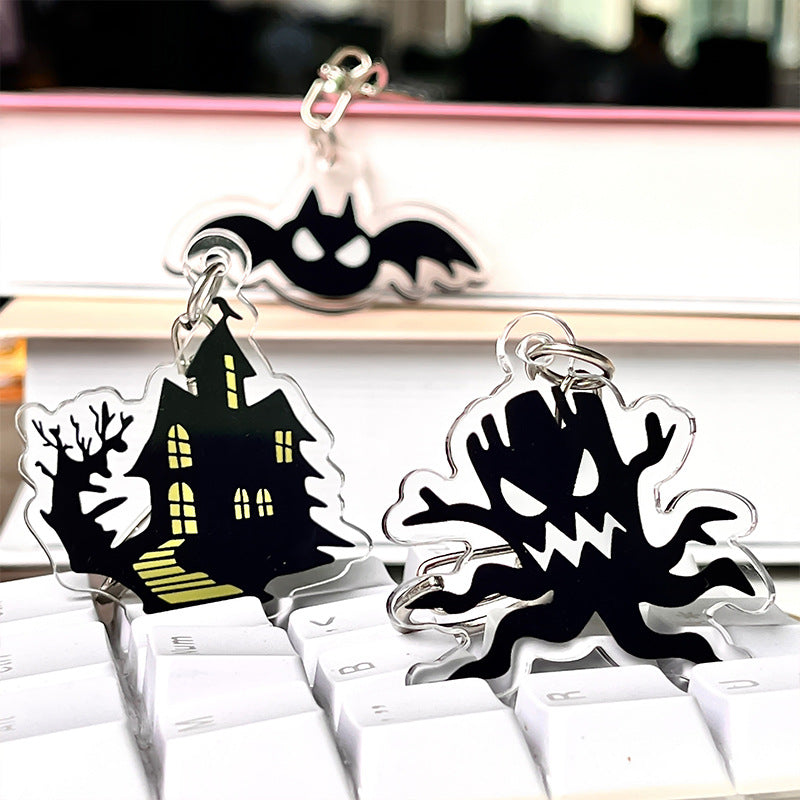 Halloween Pumpkin Bat Keychain Acrylic Key Ring Decoration