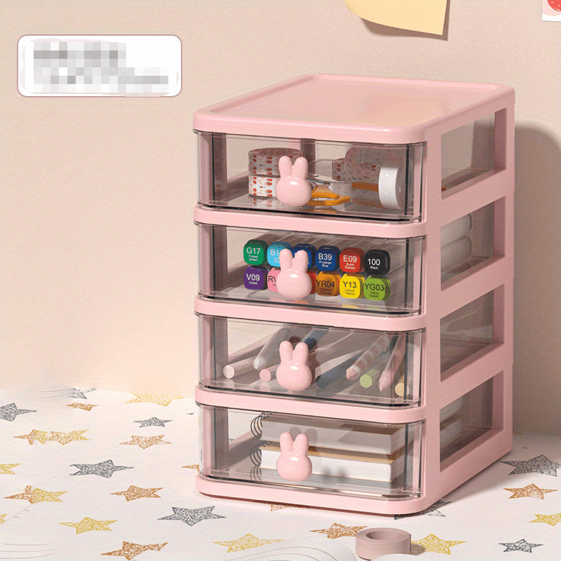 Pink Rabbit Makeup Drawer Storage Box - Durable Organizer
