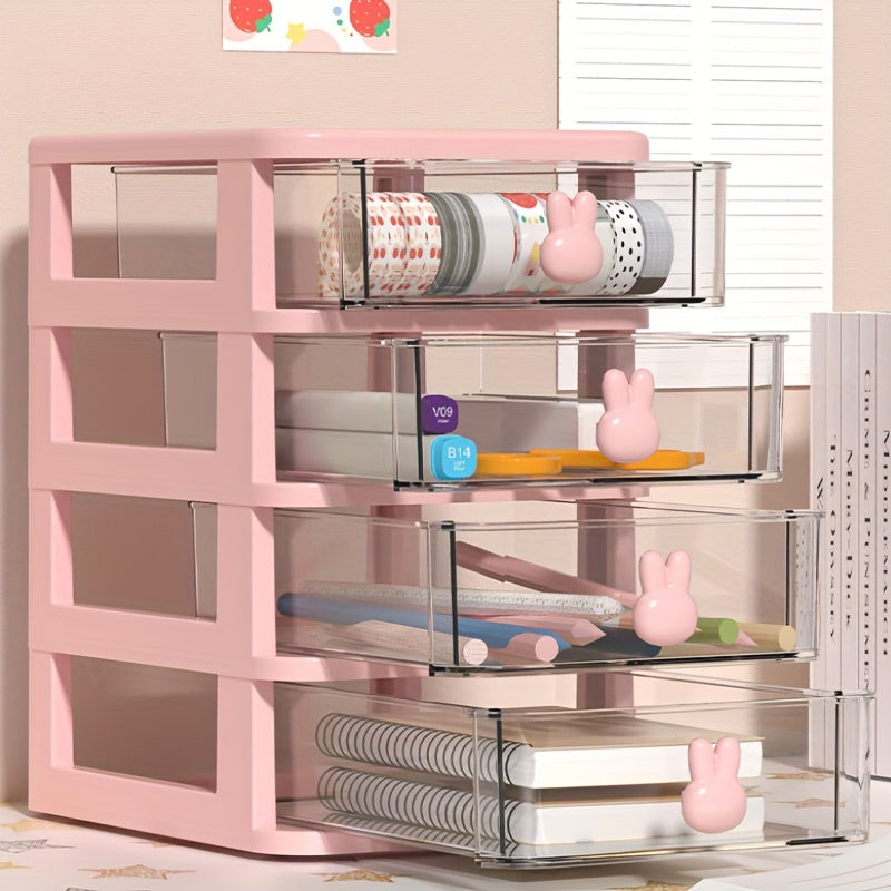 Pink Rabbit Makeup Drawer Storage Box - Durable Organizer