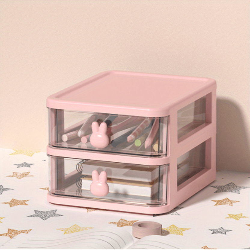 Pink Rabbit Makeup Drawer Storage Box - Durable Organizer