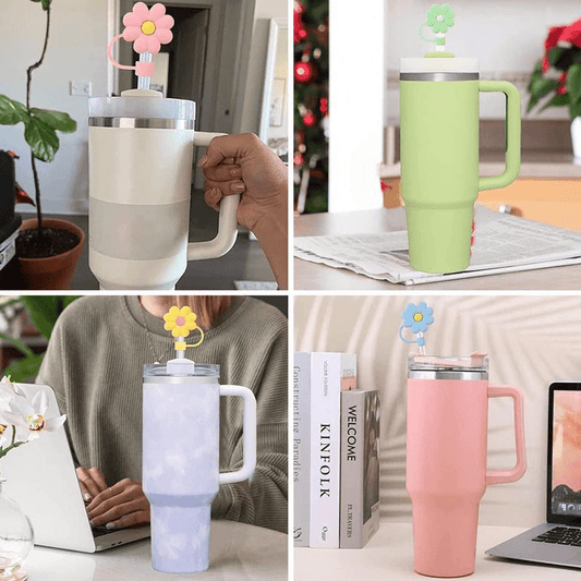 8pcs Silicone Straw Topper Cap Flower Tips Cup Decoration