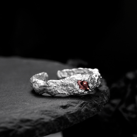 S925 Silver Broken Textured Ring Eye Stone Finger Ring