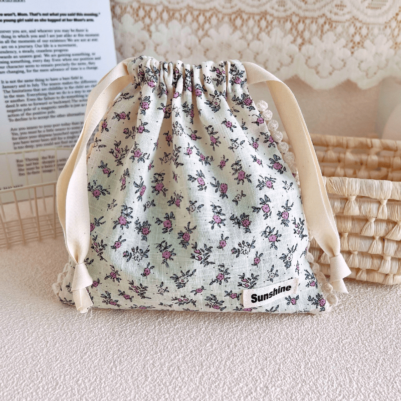 Mommy Garden Floral Cotton Drawstring Bag Storage Organizer