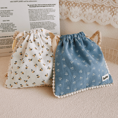 Mommy Garden Floral Cotton Drawstring Bag Storage Organizer