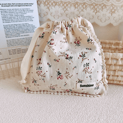 Mommy Garden Floral Cotton Drawstring Bag Storage Organizer