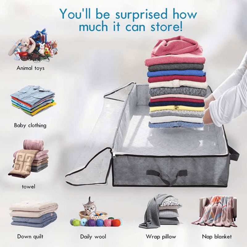 1 2 3pcs Under Bed Storage Bag Zipper Handle Blanket Clothes Storage Bag