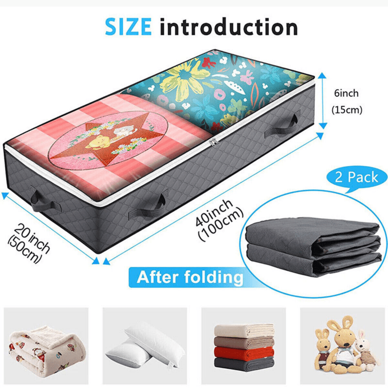 1 2 3pcs Under Bed Storage Bag Zipper Handle Blanket Clothes Storage Bag