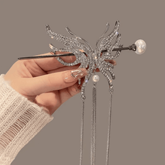 Chinese Style Rhinestone Butterfly Hairpin for Girls