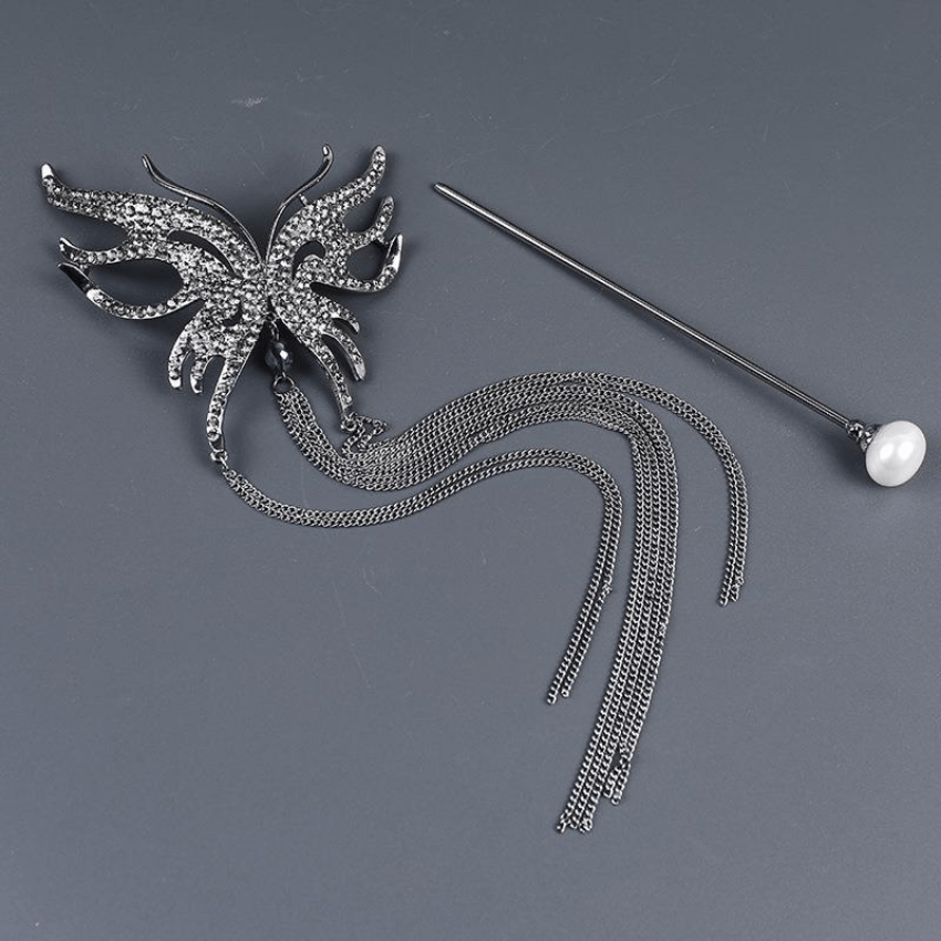Chinese Style Rhinestone Butterfly Hairpin for Girls