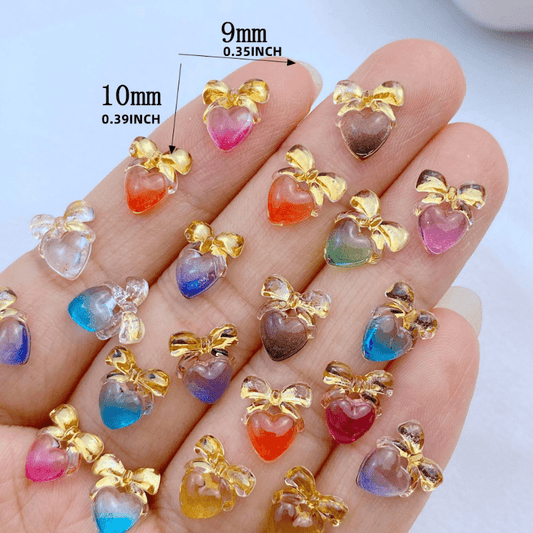 10pcs Mini Resin Heart Shaped Bow Flatback Ornaments