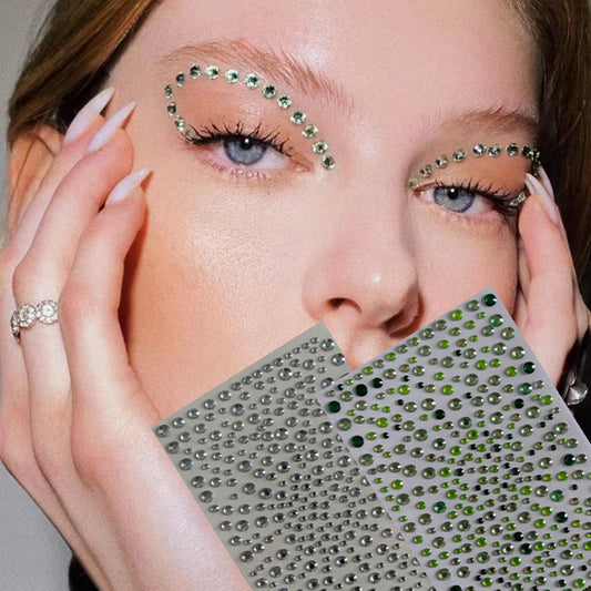 2 Sparkling Rhinestone Face Tattoo Stickers, Halloween Makeup and Face Jewels