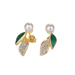 Leaf Pearl Earrings Japanese Style Holiday Jewelry