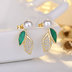 Leaf Pearl Earrings Japanese Style Holiday Jewelry
